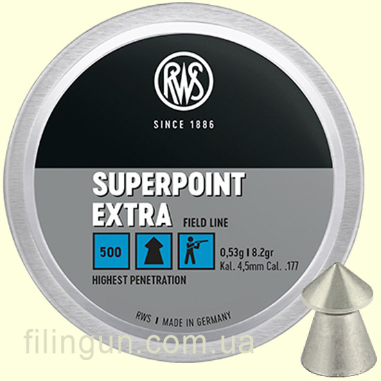 Кулі пневматичні RWS Superpoint Extra кал. 4.50, 0.53 г (500 шт) Кулі пневматичні RWS Superpoint Extra кал. 4.50, 0.53 г (500 шт)