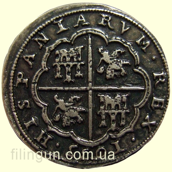 Реплика серебряная монета в восемь реалов Felipe IV, 1635 Denix 72