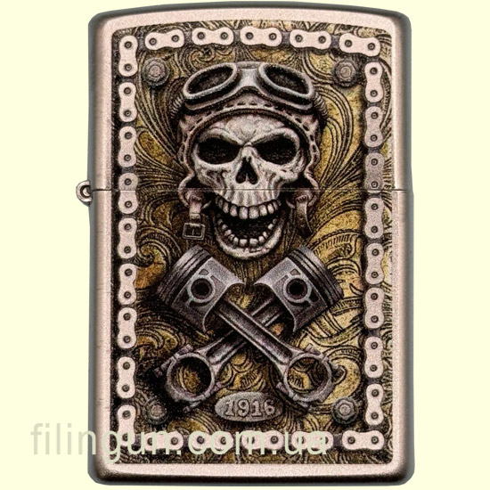 Зажигалка Zippo 46415 Rick Rietveld Motorcycle Skull