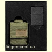 Набор Zippo 49400 Black Crackle Lighter and Tactical Pouch OD Green Gift Set