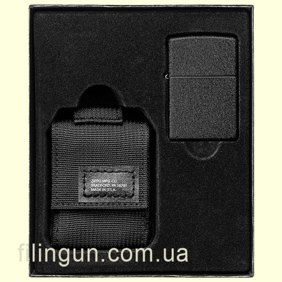 Набор Zippo 49402 Black Crackle Lighter and Tactical Pouch Black Gift Set